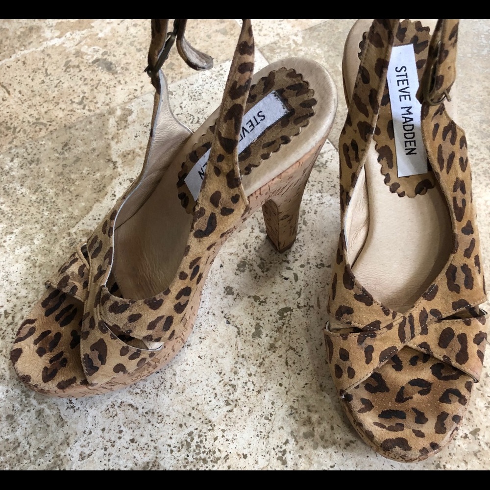 👠 Steve Madden Leopard Print Corked Heels - 7